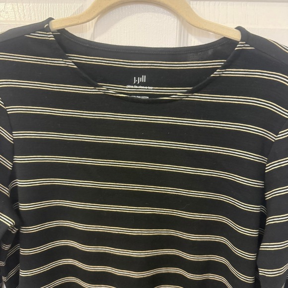 J. Jill Pima Cotton Tie Sleeve Tee Womens Medium Black Striped Blouse Top Casual - Picture 5 of 9